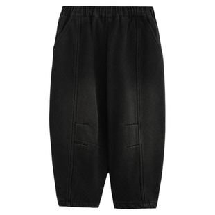 砚台家童装男童加绒牛仔裤冬装新款长裤男宝宝黑色裤子儿童休闲裤