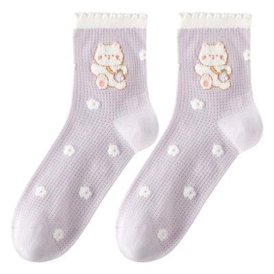 caramella袜子女春夏新款棉袜中筒袜女士抗菌可爱女生短筒袜女袜