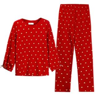 睡衣女士春秋款秋天纯棉长袖家居服秋冬大红色本命年马年套装