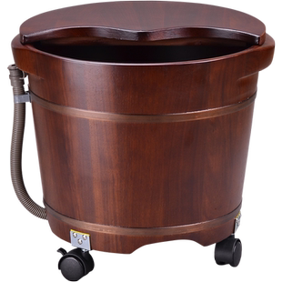 木风花梨木泡脚桶木桶带轮子带下排水家用足浴桶过小腿洗脚桶木盆