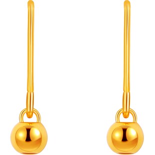 百泰首饰金珠黄金耳钩999足金耳饰女金圆珠耳钉光珠耳环坠耳环女