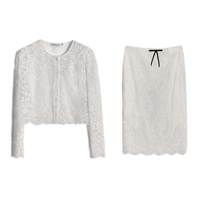 CAN新款名媛风钩花蕾丝气质套装