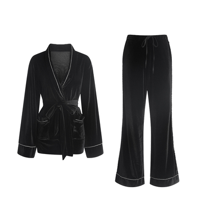 女金丝绒性感长袖上衣长裤两件套