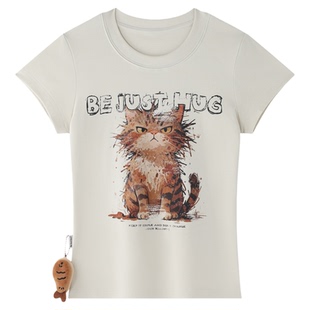 BJHG不计后果 暴躁猫咪短袖女夏季上衣美式印花潮牌情侣装短袖t恤