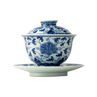 三勤堂青花两才盖碗手绘高端