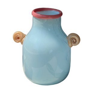 click法式复古双耳琉璃花瓶小耳壶花器摆件装饰彩色玻璃手工艺术