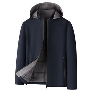 春秋中年男士帽子夹克衫爸爸装休闲外套中老年男冬季夹棉夹克加厚