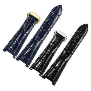适配欧米茄星座系列131.13手表带男真皮凹口黑蓝色24mm折叠扣表链
