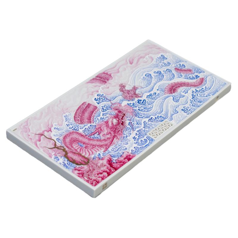 圣山粉彩红龙出海茶盘