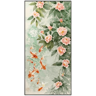 奶油风九鱼图玄关装饰画