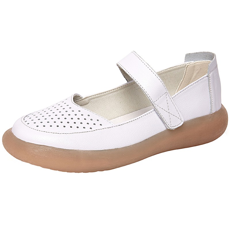 凉鞋女2023年夏季真皮软底舒适平底镂空透气单鞋妈妈鞋防滑孕妇鞋