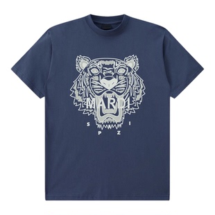 MARDI老虎头t恤短袖男女情侣装2026年夏季潮牌藏青色印花虎头上衣