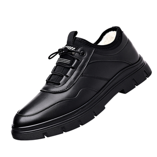 老爷车皮鞋男款冬季羊毛一体保暖商务休闲皮鞋男棉鞋松紧带运动鞋