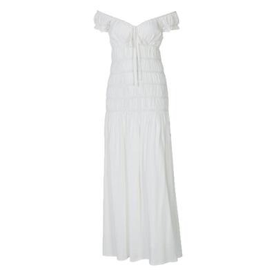 法式露肩打揽茶歇裙度假连衣裙女