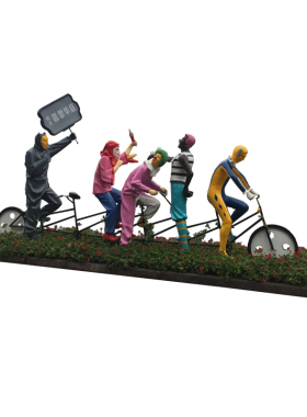 城市景观广场小丑骑自行车玻璃钢树脂彩绘人物雕塑户外园林摆件