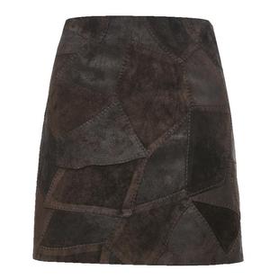 Vero Moda奥莱半身裙秋季新款高腰A字猪剖层革时髦真皮裙子流行