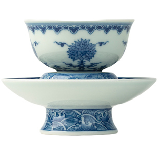 三勤堂手绘青花缠枝莲茶盏景德镇陶瓷功夫茶具高档家用主人杯茶杯