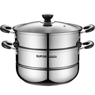 苏泊尔304不锈钢蒸锅二层双层加厚复底电磁炉燃气通用锅具26cm