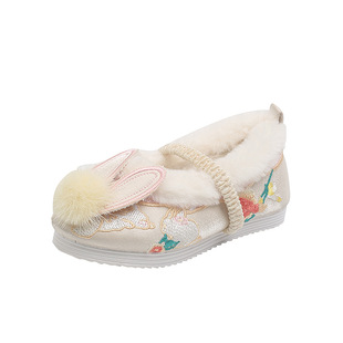 女童汉服鞋靴子儿童古风绣花鞋加绒老北京布鞋宝宝棉靴古装鞋子