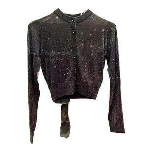 大王圆领收腰短款镂空纯黑亮闪修身针织开衫小外套女2025秋季新款