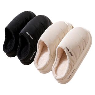 买一送一防水羽绒布棉拖鞋女秋冬2024新款家居保暖厚底防滑棉拖男