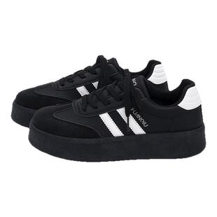 环球爆款德训鞋女款2026新款春季透气百搭黑色鞋子厚底轻便休闲鞋