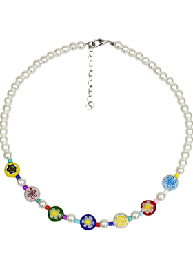 博主同款彩色琉璃小花项链