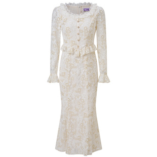 【2件8折】MAXRIENY镂空蕾丝连衣裙花边宽松x型收腰端庄小白裙