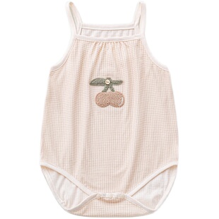 女宝宝夏季外出服爬服可爱无袖连体衣吊带背心三角哈衣公主包屁衣