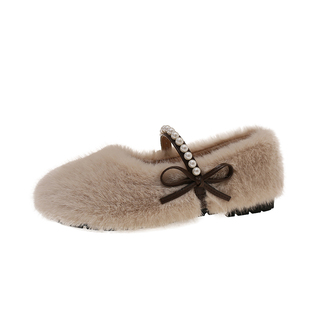 仙女风毛毛鞋女外穿秋冬季2025新款加绒玛丽珍鞋平底保暖豆豆棉鞋