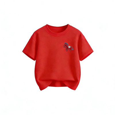 刺绣圆领小马年抗菌纯棉短袖t恤