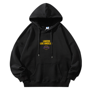 NASA联名湖人加绒衣服男连帽男士卫衣男款秋冬美式篮球秋季青少年