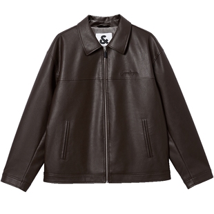 杰克琼斯男装2026年春季新款美式荔枝纹PU皮衣宽松夹克外套男上衣