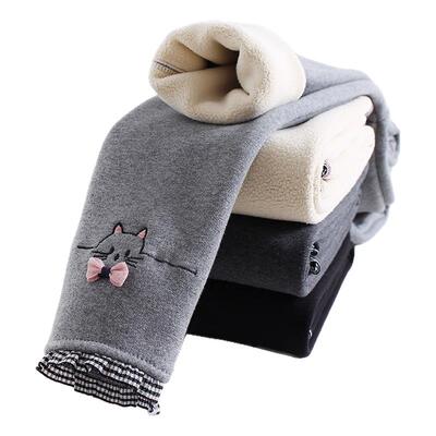 女童加绒打底裤秋冬外穿洋气儿童加厚纯棉女宝宝长裤一体保暖裤子