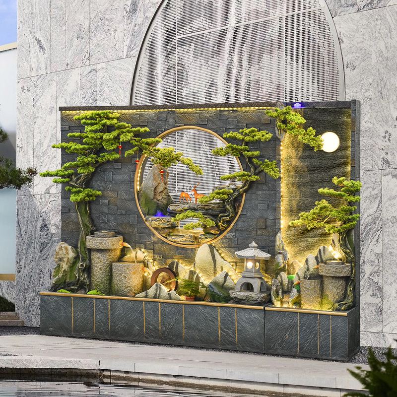 水幕墙流水屏风庭院花园布置公司大堂会所门厅招财循环水景观装饰