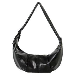 慵懒休闲软皮褶皱饺子包油蜡皮大容量单肩斜挎包通勤可颂牛角包