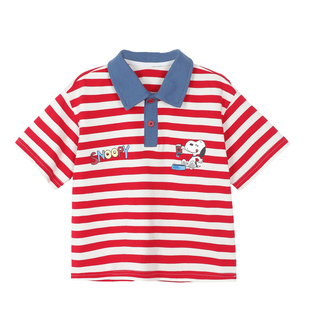 小O宝Okids男童夏季卡通短袖套装儿童学院风衬衫T恤短裤两件套