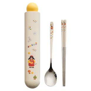 316不锈钢学生便携餐具套装高颜值儿童外出携带收纳盒勺子筷子