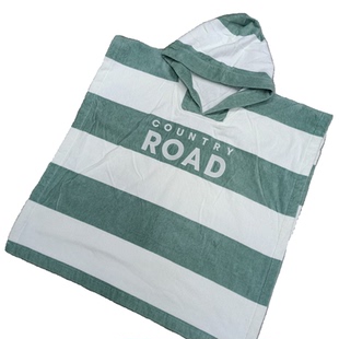 外贸纯棉割绒线圈条纹宝宝斗篷儿童披风可穿浴巾男女通用微瑕疵