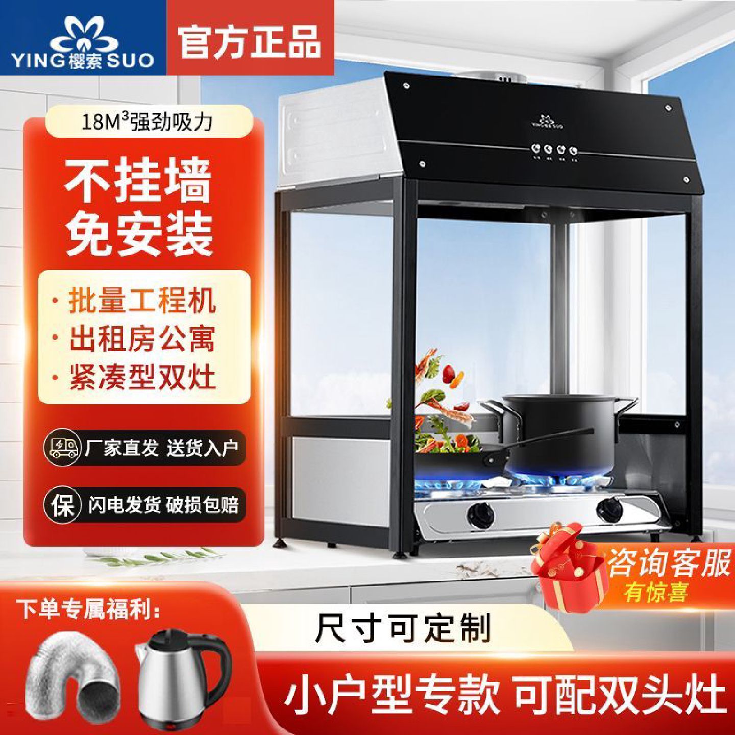 樱索710小户型立式油烟机家用免安装出租房老中式封闭式抽油烟机