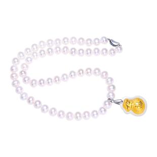 黛米金福7.3-8.3mm近正圆珍珠项链送妈妈正品女款和田玉福字颈链