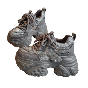 欧货内增高10cm厚底老爹鞋女秋季小个子轻便休闲水钻运动鞋矮子乐