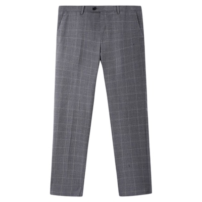 ZIOZIA春夏新款休闲裤男羊毛商务格纹修身直筒西裤长裤ZSP01105C