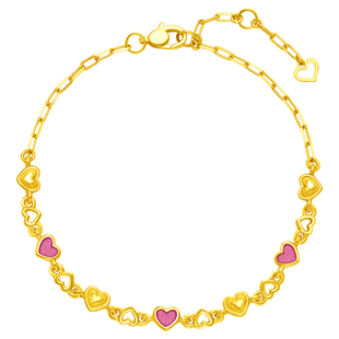 周大福SOINLOVE「宝藏女孩」爱心满心黄金足金手链情人节礼物