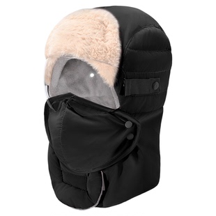 雷锋帽男女冬季帽子围脖一体东北零下40度加绒加厚保暖大头护耳帽