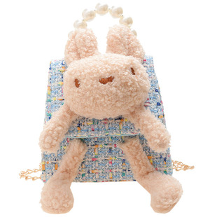 女童斜挎包可爱宝宝小包秋冬款卡通小熊玩偶毛呢包儿童零钱单肩包