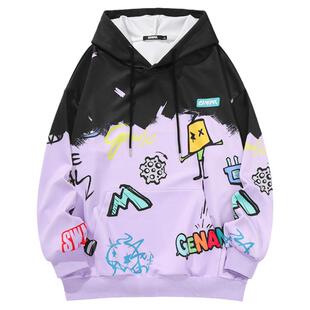 GENANX闪电潮牌抽绳连帽卫衣涂鸦印花国潮袋鼠兜太空棉情侣装上衣