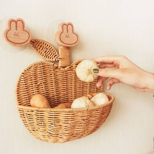 仿藤编收纳篮免打孔花篮物收纳厨房篮子壁挂调料挂篮姜蒜筐置装饰