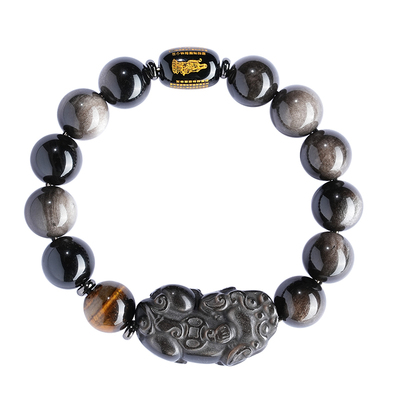 普陀山黑曜石貔貅本命年转运手串