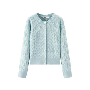 商场同款|森柔森马针织开衫女冬季短款绞花内搭2025新款法式毛衫